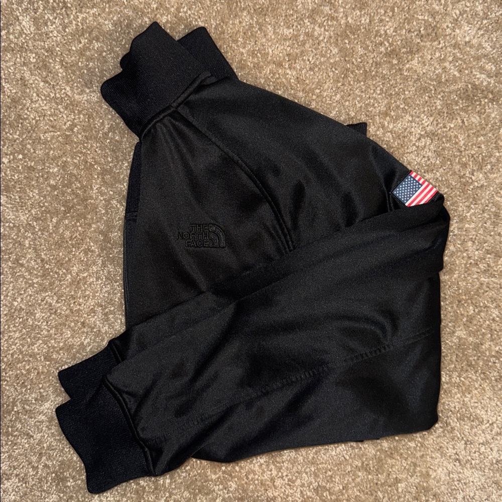 The North Face Black Zip-Up Jacket with American Flag